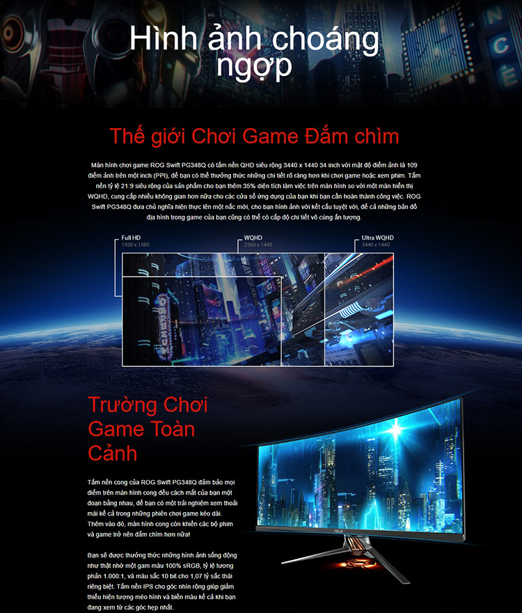 Màn Hình Game Cong ASUS ROG Swift PG348Q 34 inch 2K Ultra Wide (2048 x 1080) 5ms 100Hz G-Syns IPS - Hàng Chính Hãng