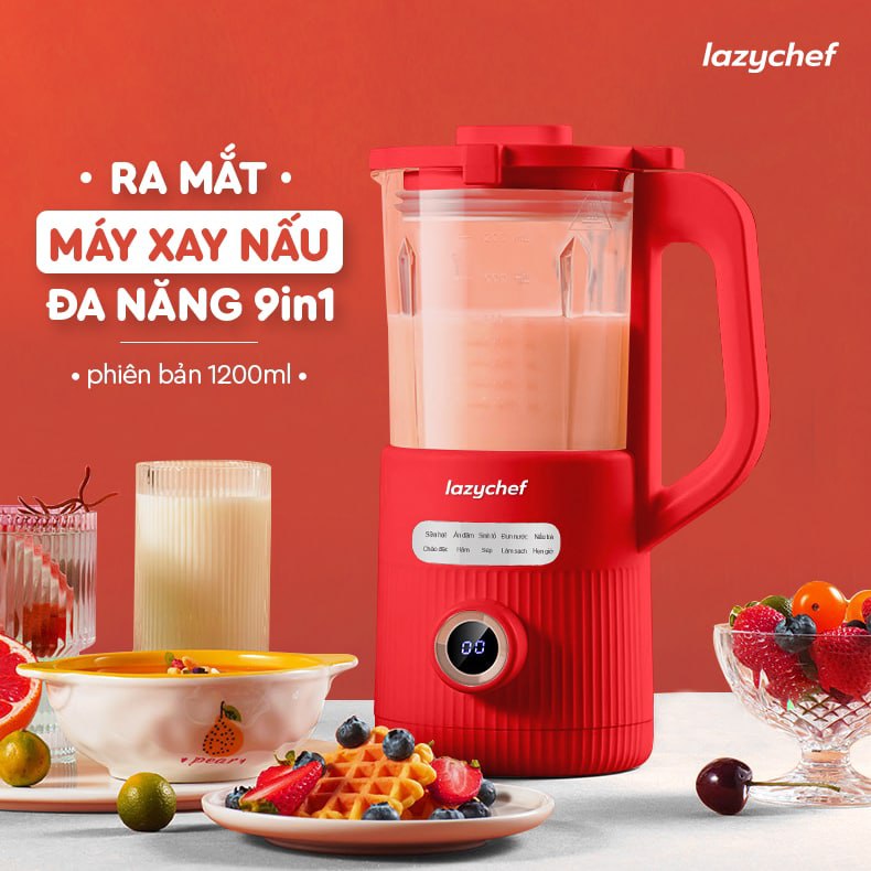 Máy Xay Nấu Đa Năng 9in1 LazyChef 1200ml, Máy Xay Sữa Hạt, Nồi Hầm Cháo Chậm, Bình Nấu Trà Kết Hợp Làm Sữa Hạt LazyChef - Hàng Chính Hãng