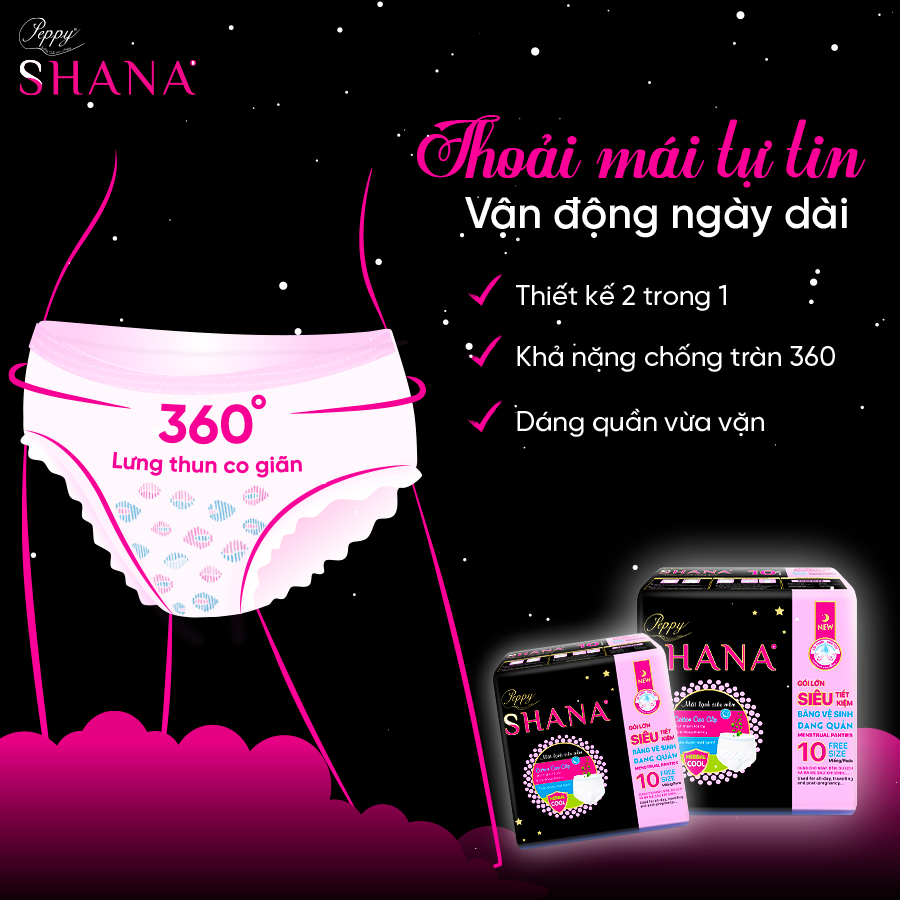 Băng Vệ Sinh Quần Peppy Shana Ngày Đêm Siêu Thấm, Freesize, Chống Tràn Tối Đa, Siêu Tiết Kiệm