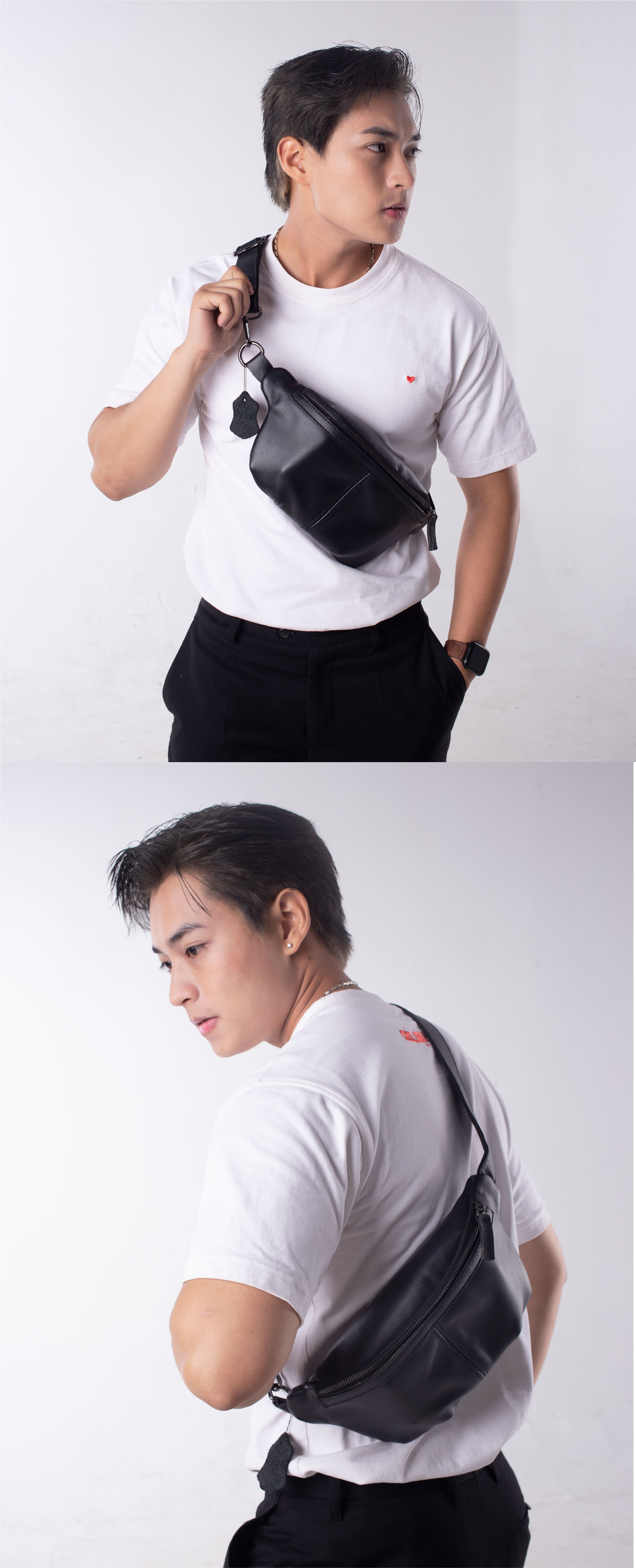 Túi đeo chéo nam, túi bao tử nam Mars Bụi Leather DC109 - Da bò thật cao cấp - Bảo hành 12 tháng