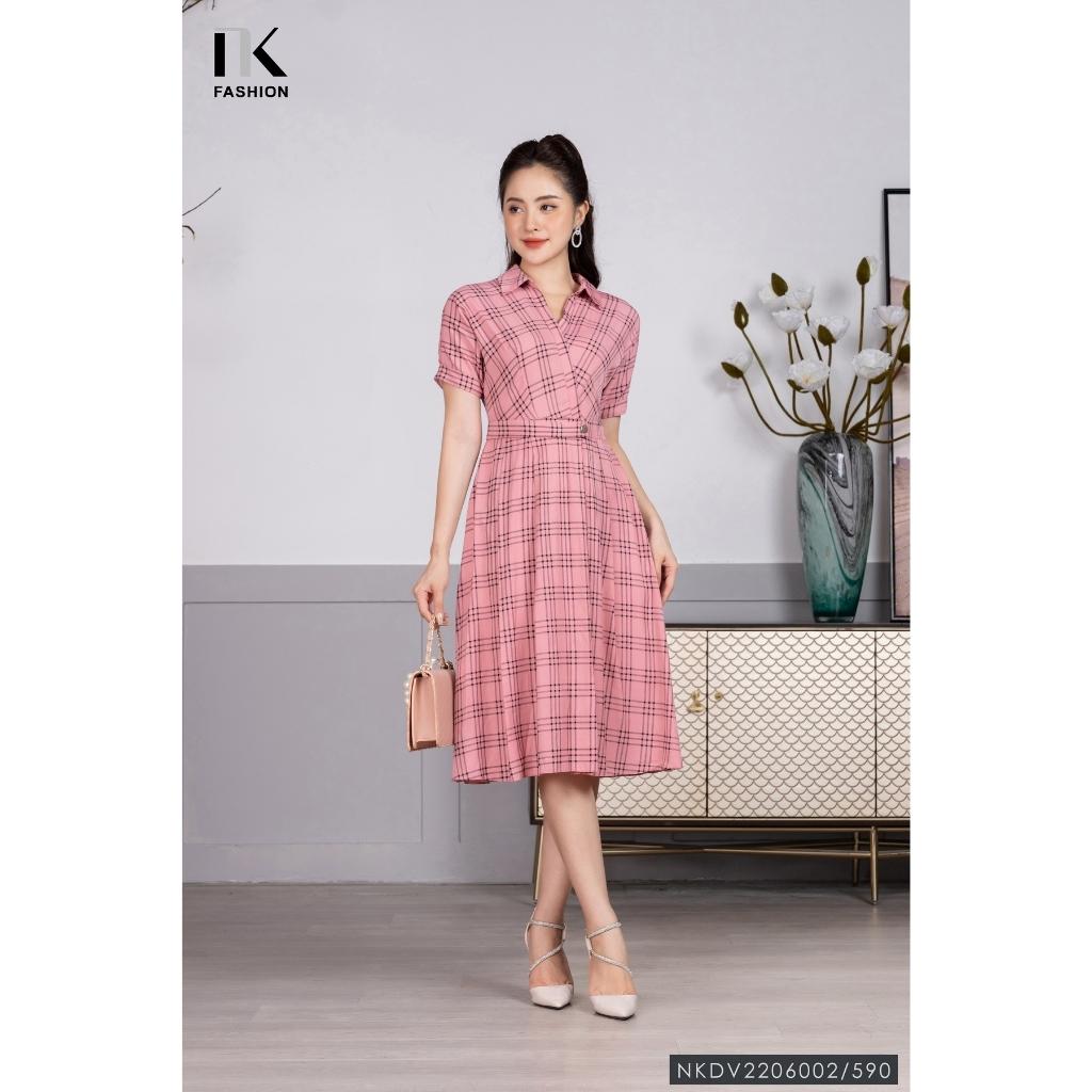 Đầm Tay Cánh Dơi NK Fashion Thiết Kế Xếp Ly Hoạ Tiết Kẻ Ô Xinh Xắn, Chất Vải Mềm Nhẹ NKDV2206002