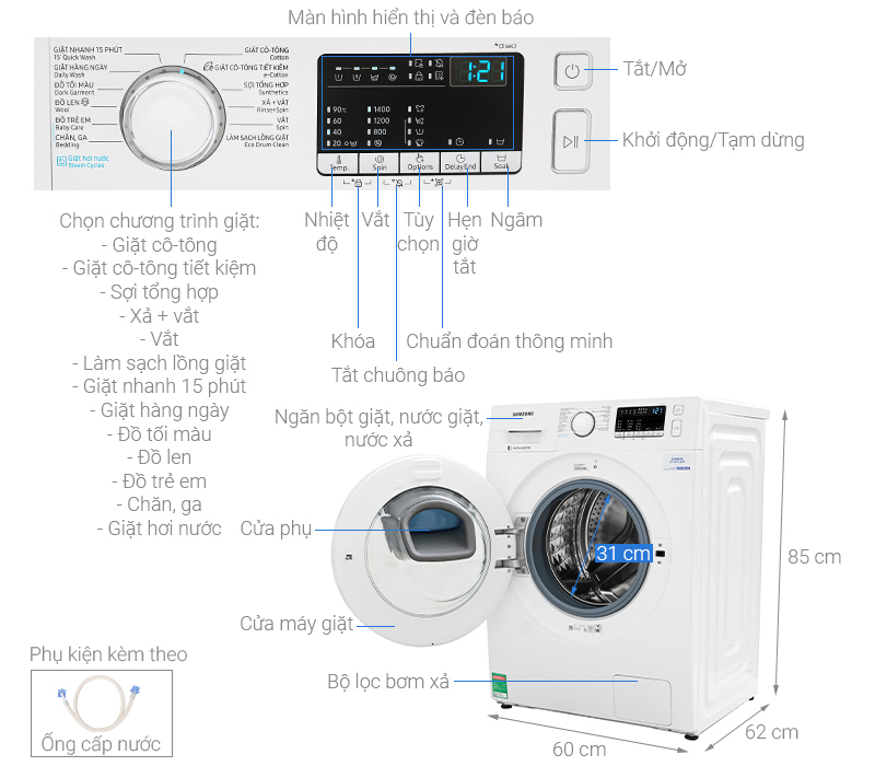 Máy Giặt Cửa Trước Inverter Samsung WW90K44G0YW/SV (9kg) - Hàng Chính Hàng - Chi Giao tại HCM
