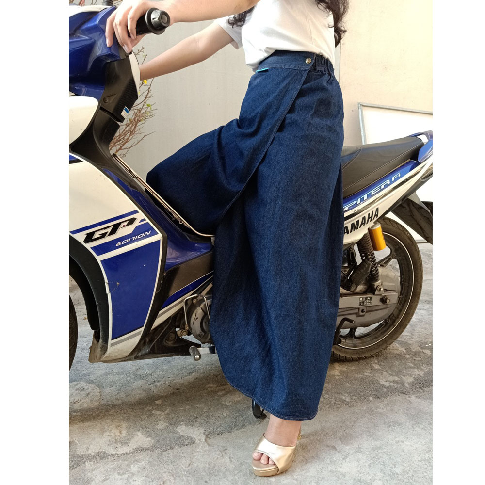 Váy Chống Nắng Dạng Quần Vải JEAN Thêu Hoa Cánh Trắng