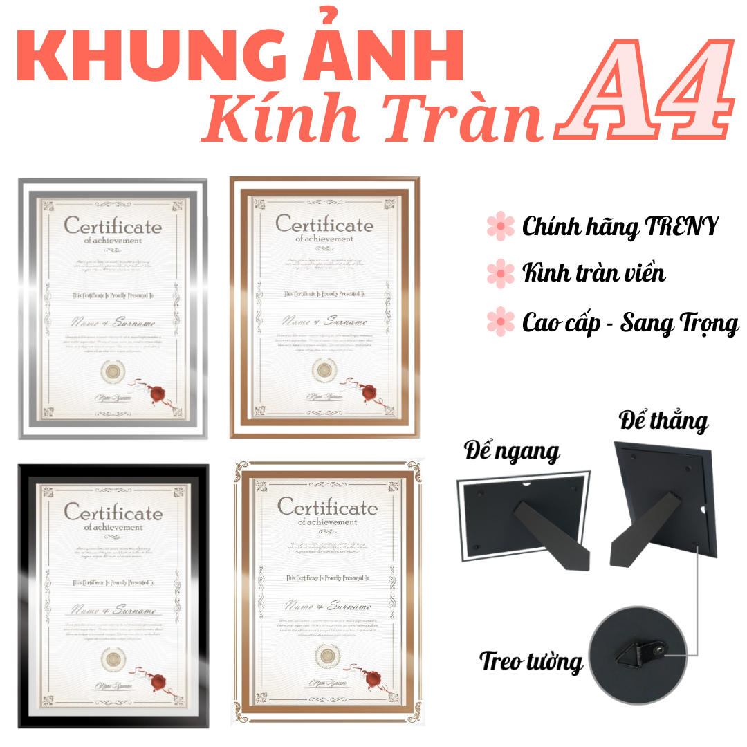 Khung ảnh - Khung bằng khen KÍNH TRÀN A4 , sang trọng - cao cấp, khung ảnh trang trí, khung ảnh để bàn
