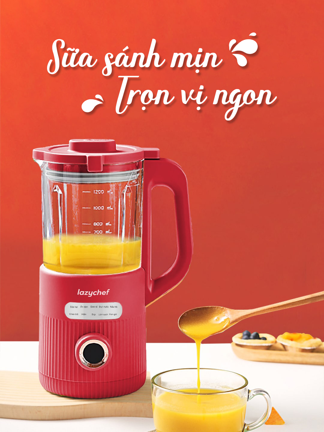 Máy Xay Nấu Đa Năng 9in1 LazyChef 1200ml, Máy Xay Sữa Hạt, Nồi Hầm Cháo Chậm, Bình Nấu Trà Kết Hợp Làm Sữa Hạt LazyChef - Hàng Chính Hãng