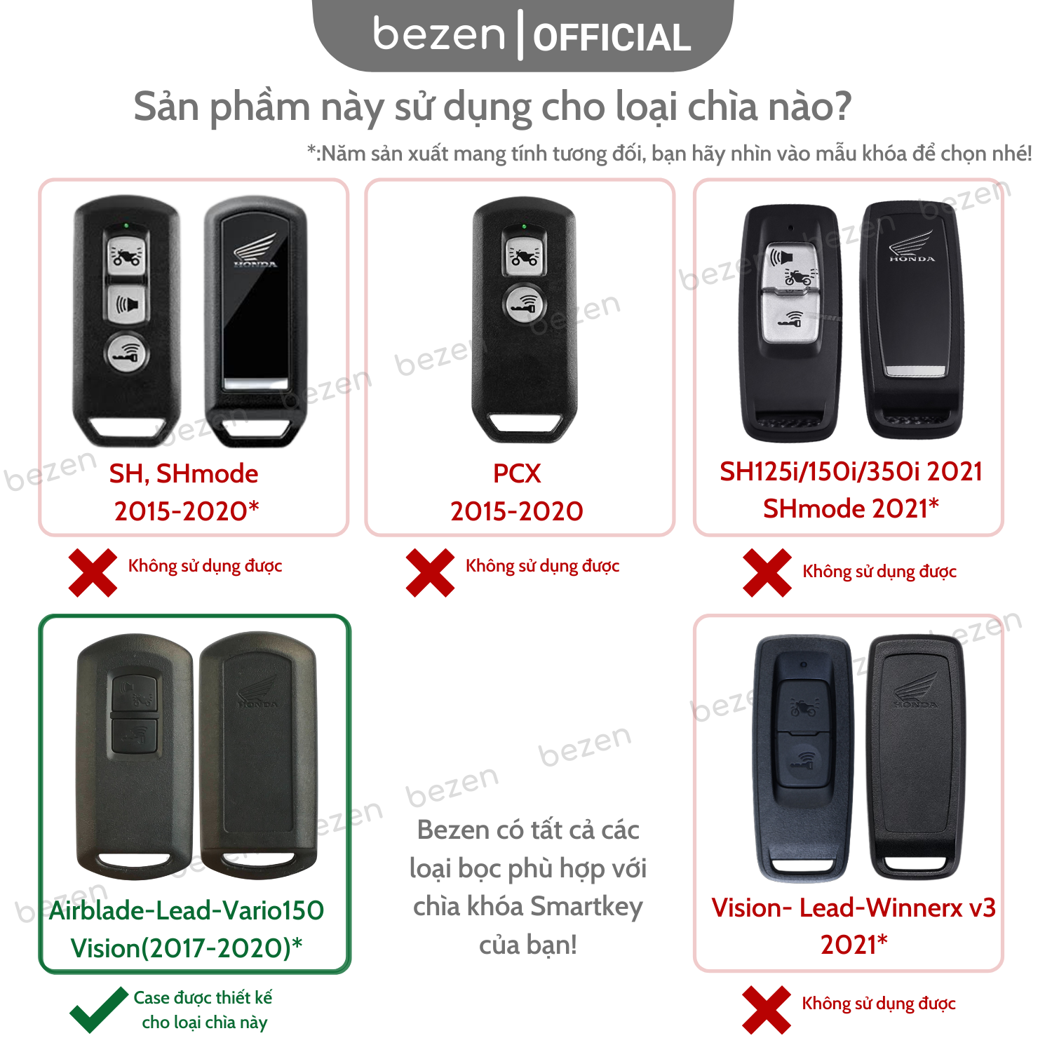 bọc khóa smartkey dành cho honda lead, airblade, vision 2018-2020, vario 150, bezen classic 2