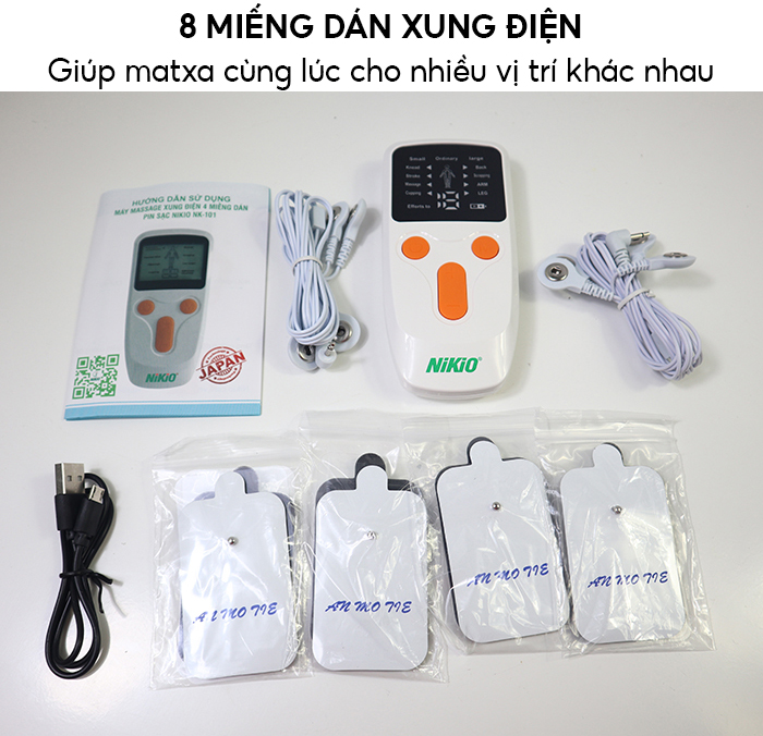 Máy massage xung điện pin sạc 8 miếng dán Nikio NK-101