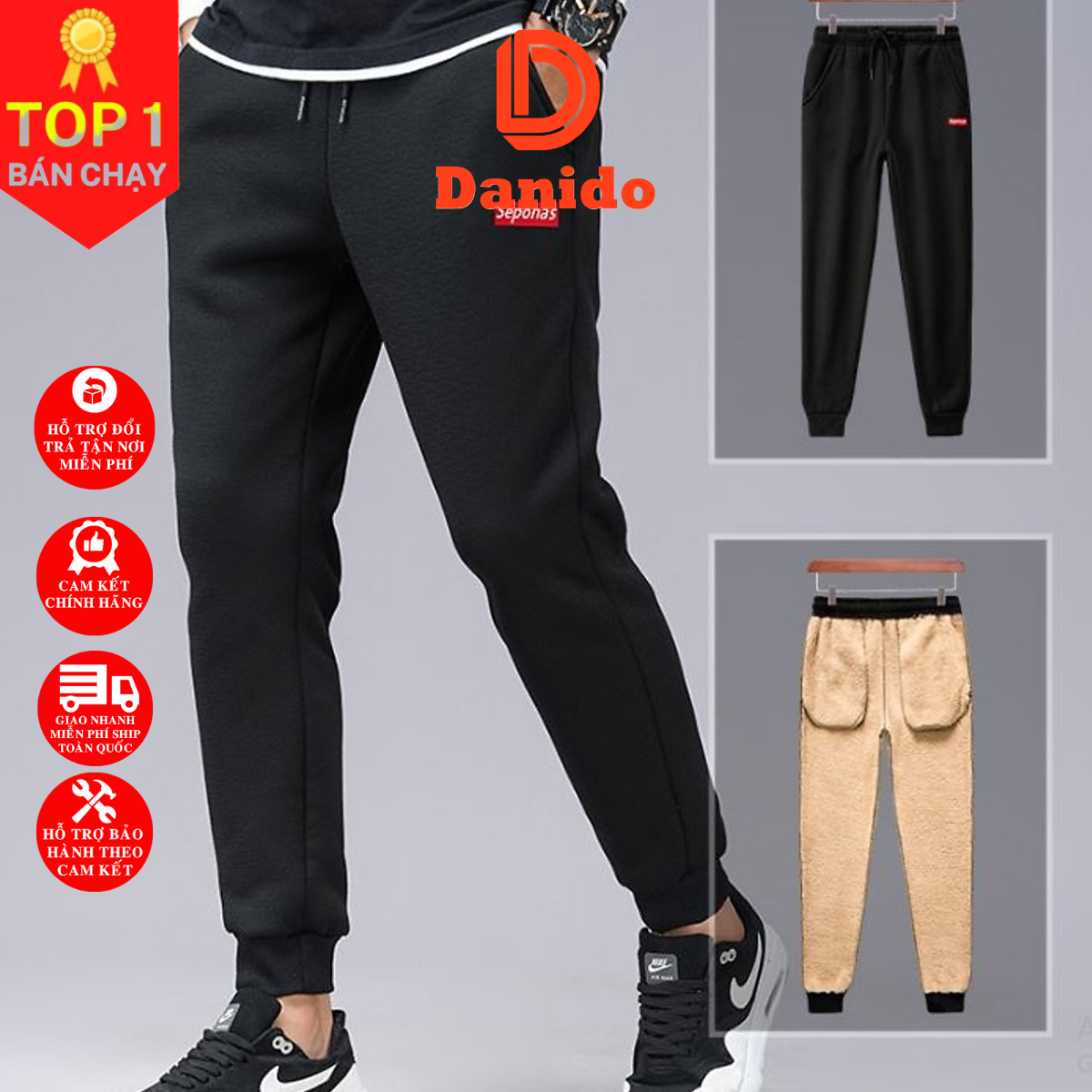 Quần nỉ Jogger thể thao nam hàng Quảng Châu cao cấp - Quần nỉ nam nót lông cừu siêu ấm - Hàng chính hãng D Danido