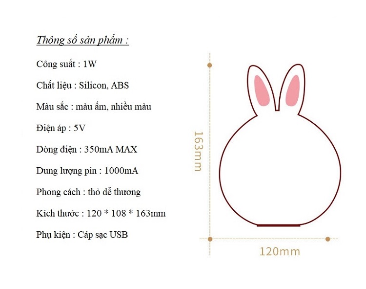 đèn ngủ cảm ứng đổi màu rabbit ngộ nghĩnh dành cho bé ( tặng bộ 6 con bướm dạ quang phát sáng cho bé ) 3