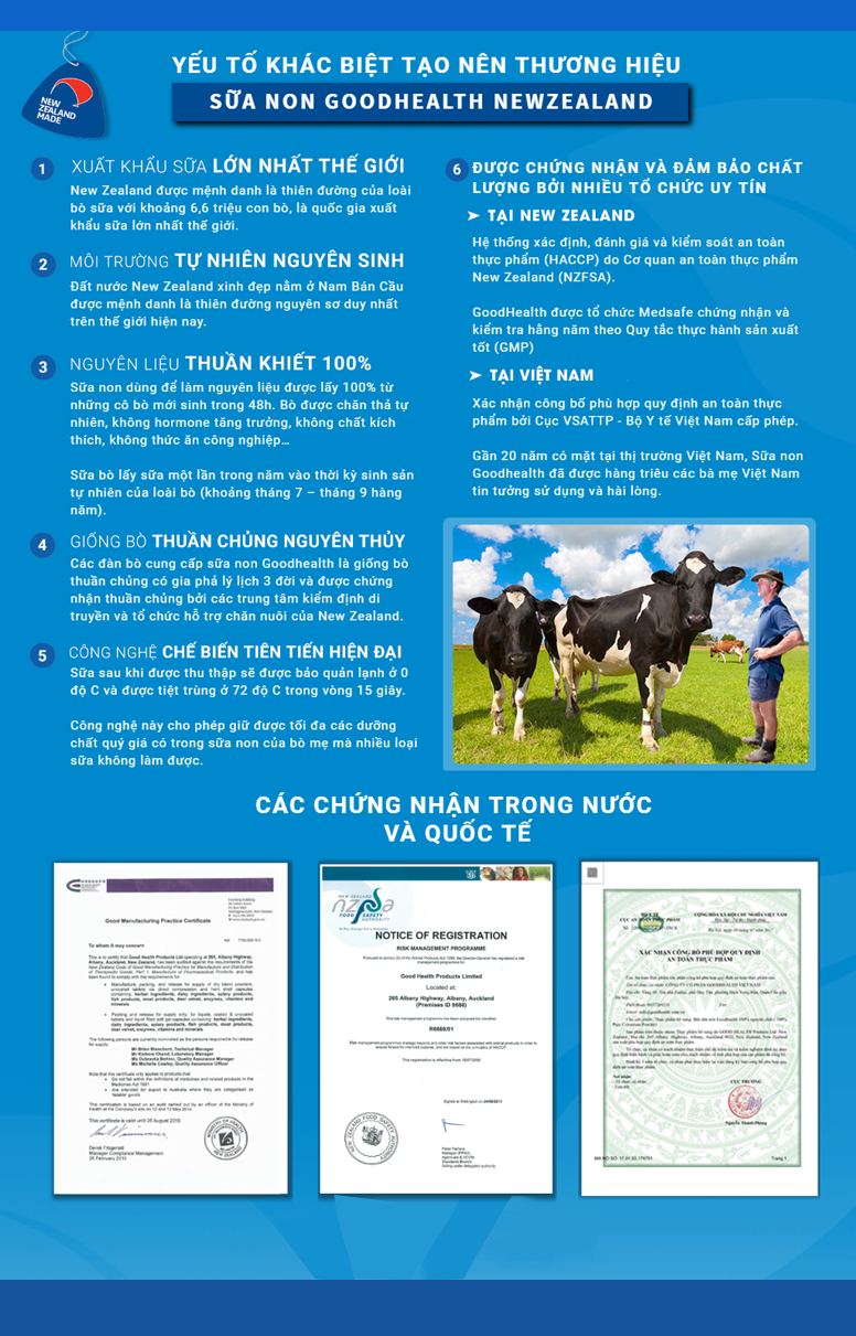 Sữa bò non 9% Goodhealth 9% Pure Colostrum Tăng sức đề kháng, hệ miễn dịch - Nhập khẩu New Zealand (20 x 3gr)