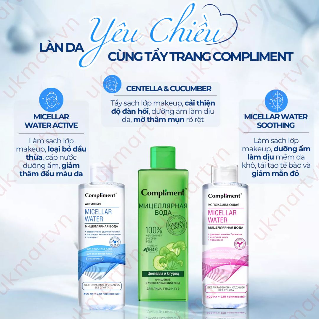 Tẩy Trang Compliment 400ml Dành Cho Da Dầu, Nhạy Cảm & Mọi Loại Da