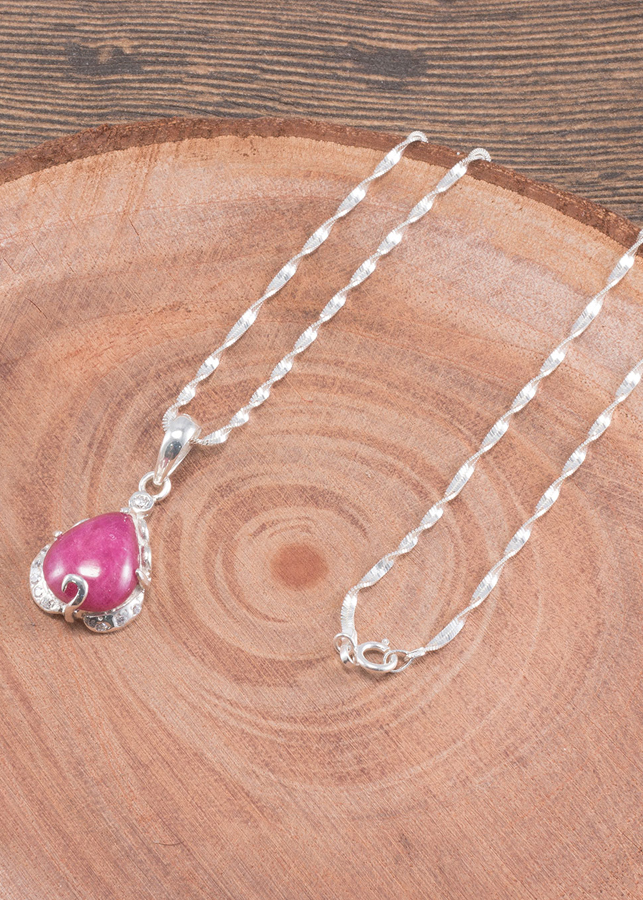 Dây Chuyền Mặt Đá Ruby Giọt Nước Bọc Bạc