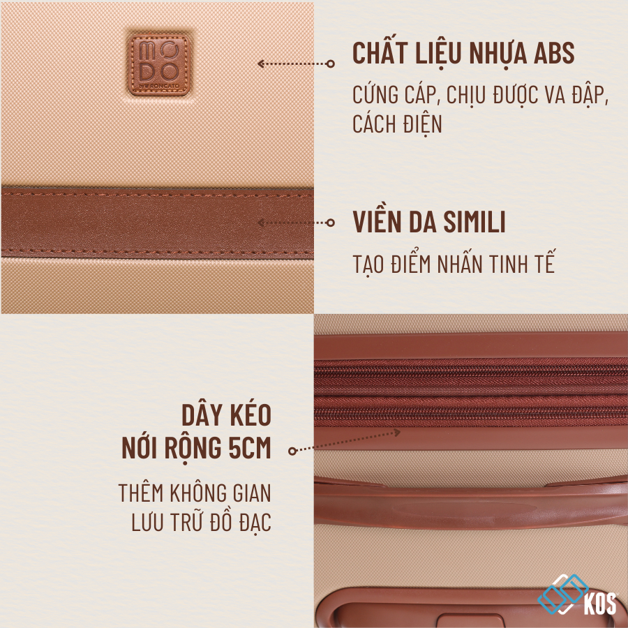 Vali du lịch MODO BY RONCATO CHARM nhựa ABS chống va đập, thương hiệu Ý, bảo hành quốc tế