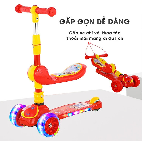 Xe trượt chòi chân Scooter Umoo cho bé 1-5 tuổi nâng hạ độ cao, bánh xe có đèn phát sáng