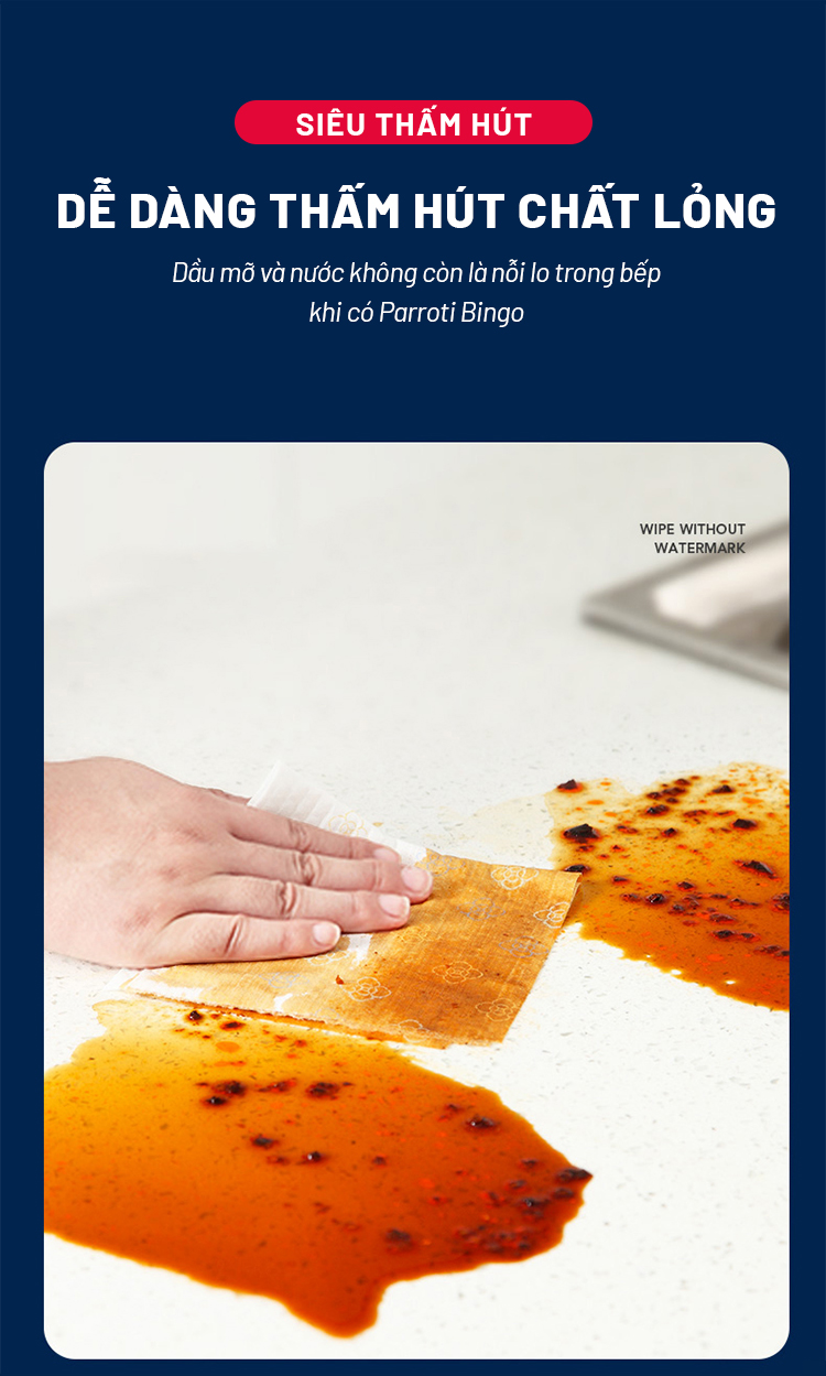 Khăn giấy cuộn đa năng, lau bếp, lau kính, chén bát, lau tay (50 khăn/cuộn, 25cm x25cm) - Parroti Bingo NG01