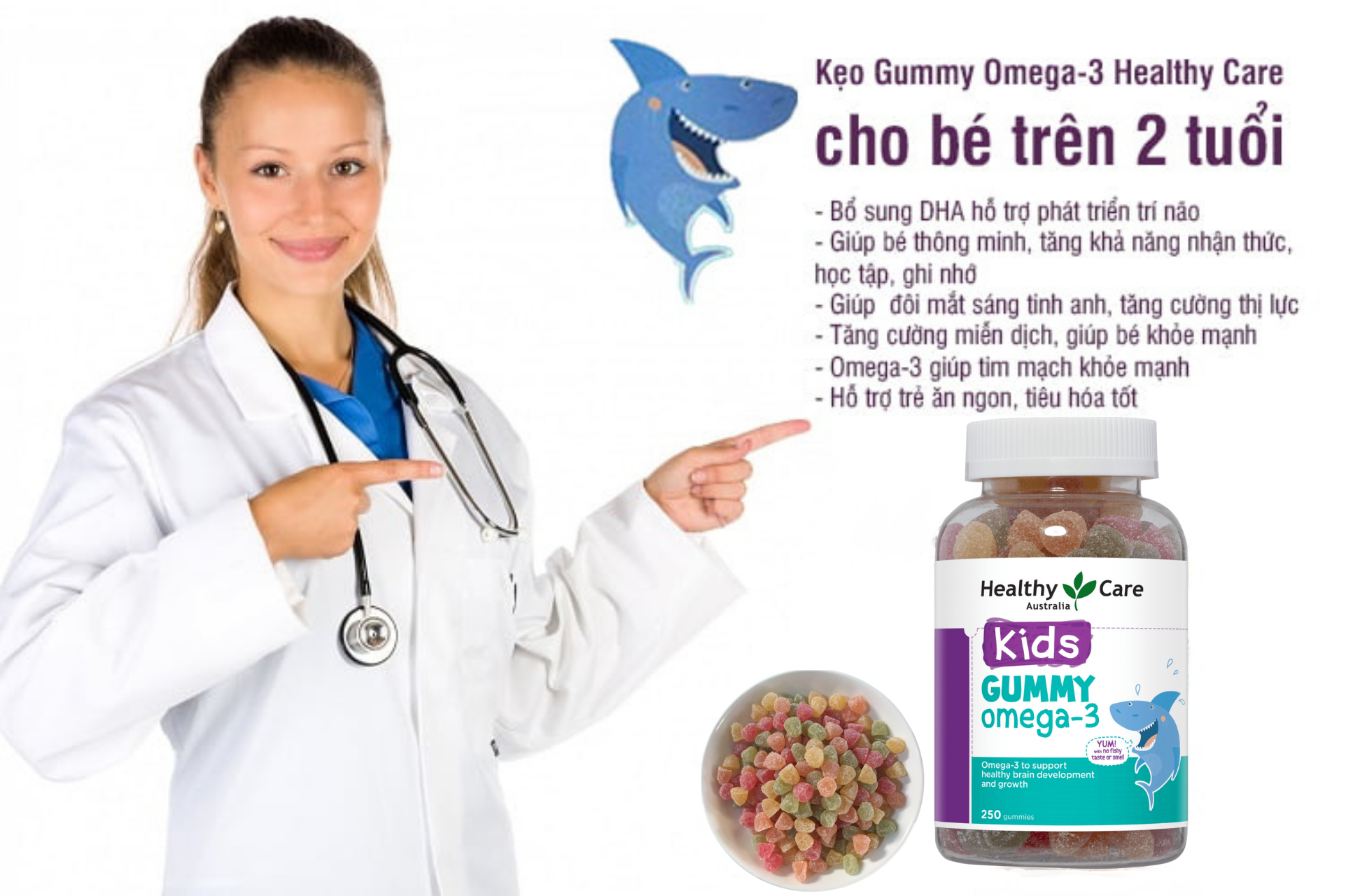 Omega-3 Úc Cho Bé Healthy Care Gummy Omega