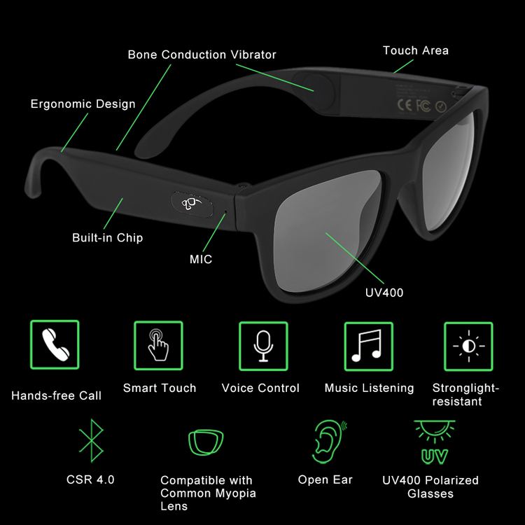 G1 Polarized Glasses Sunglasses Csr8635 Bluetooth Bone Conduction Headset Smarttouch Stereo Music Earphone Wireless