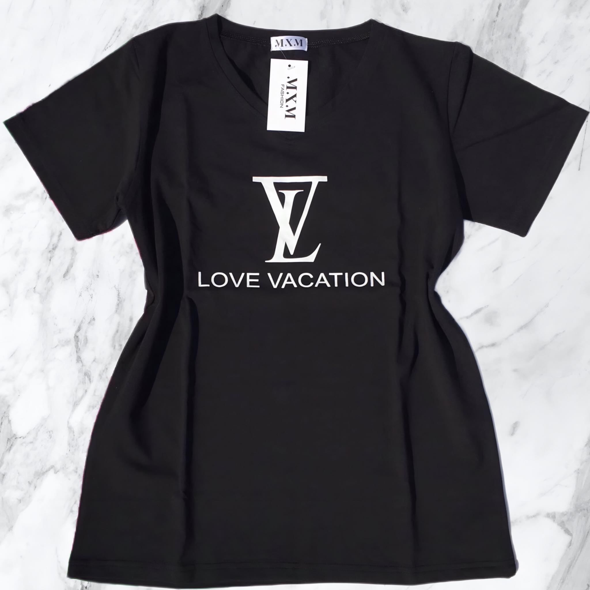 Áo thun nữ MXM form rộng cổ tim in chữ Love Vacation thun 4 chiều từ 45-60kg ( ANU010 )