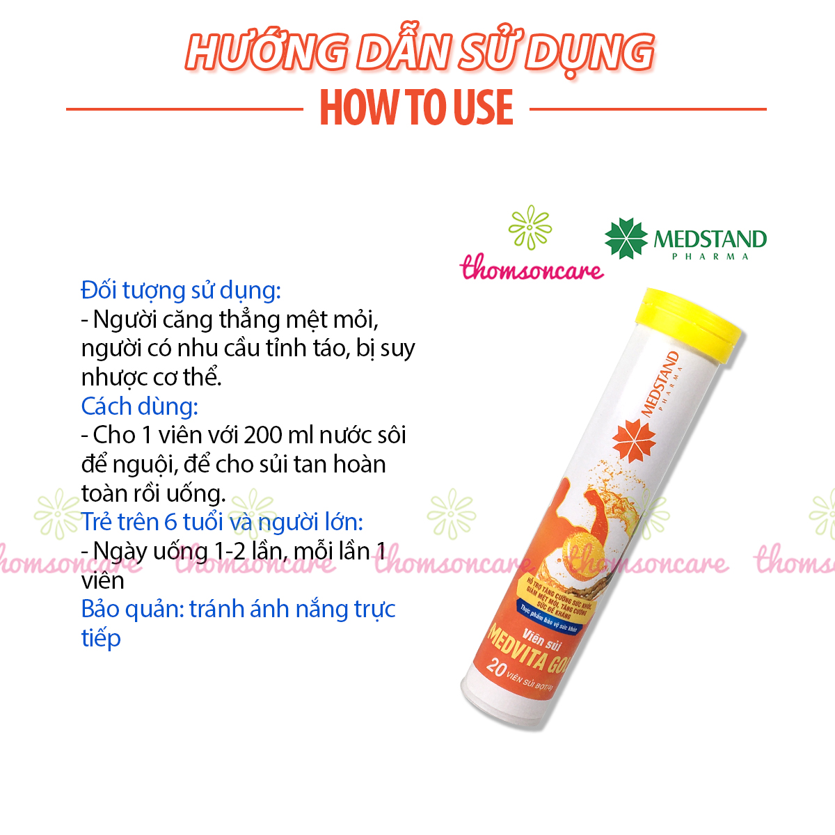 Viên sủi từ Đông trùng hạ thảo và vitamin - Medvita Gold, giảm mệt mỏi, căng thẳng, tăng sức đề kháng tuýp 20 viên 1