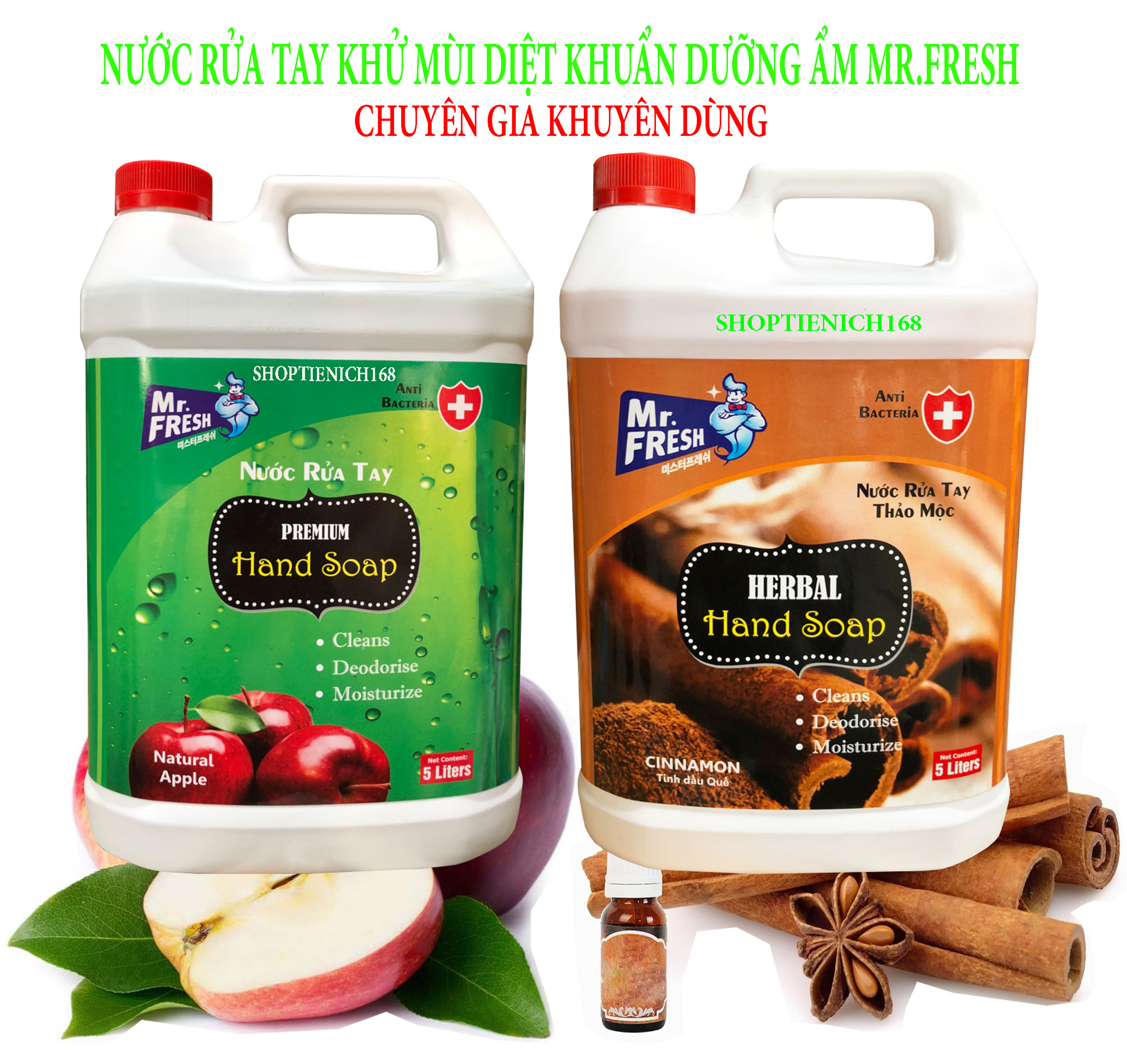 Combo 2 can Nước rửa tay khử mùi Mr.Fresh 5L Hương Quế & Hương Táo (5l/can)