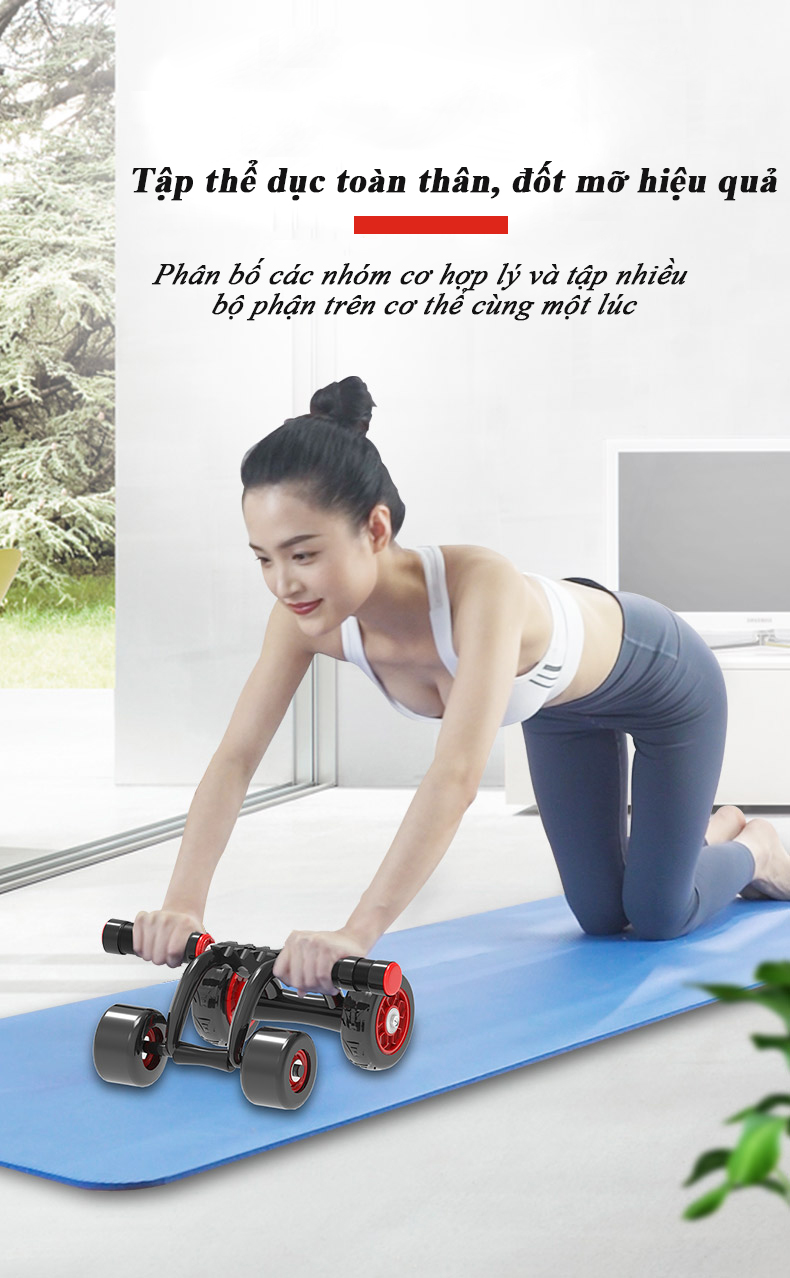 con lăn 4 bánh tập cơ bụng, tập eo cao cấp, tiện lợi khi tập ở nhà, văn phòng topbody 1