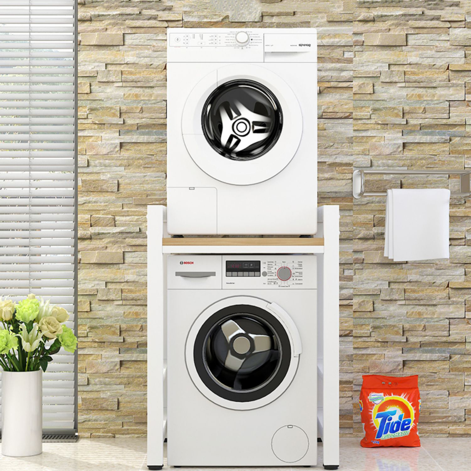 Kệ máy giặt máy sấy VANDO chịu tải tới 300kg, kệ để đồ nhà tắm khung thép dày dặn sơn tĩnh điện