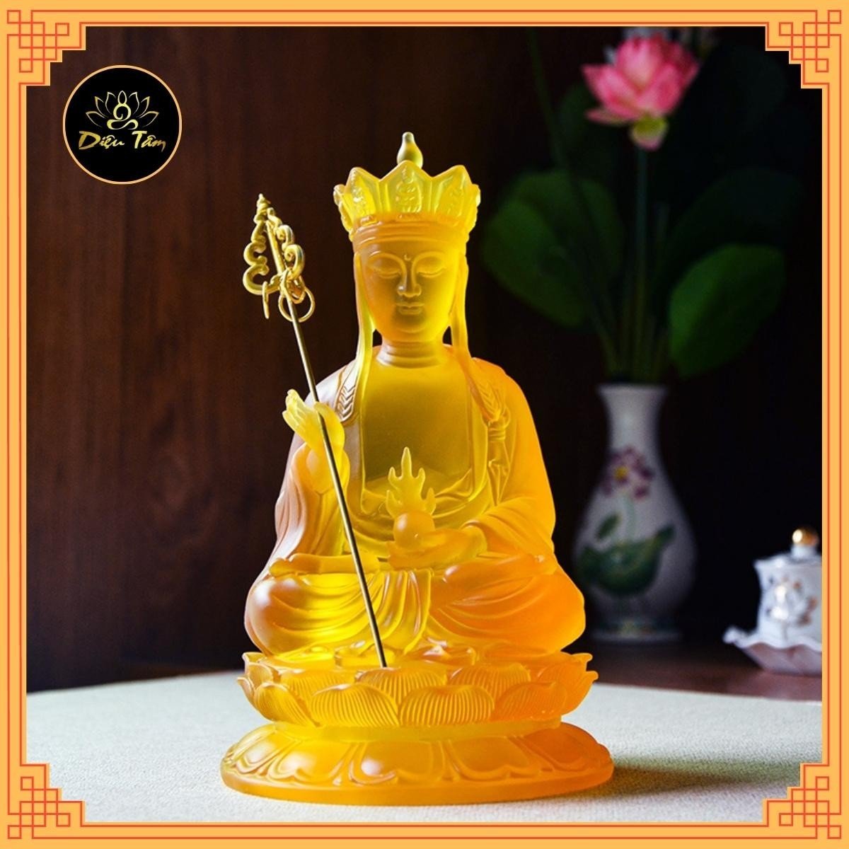 Tượng địa tạng vương bồ tát – tượng phật Địa Tạng lưu ly màu vàng cao 21cm đồ thờ cúng phong thủy shop Diệu Tâm