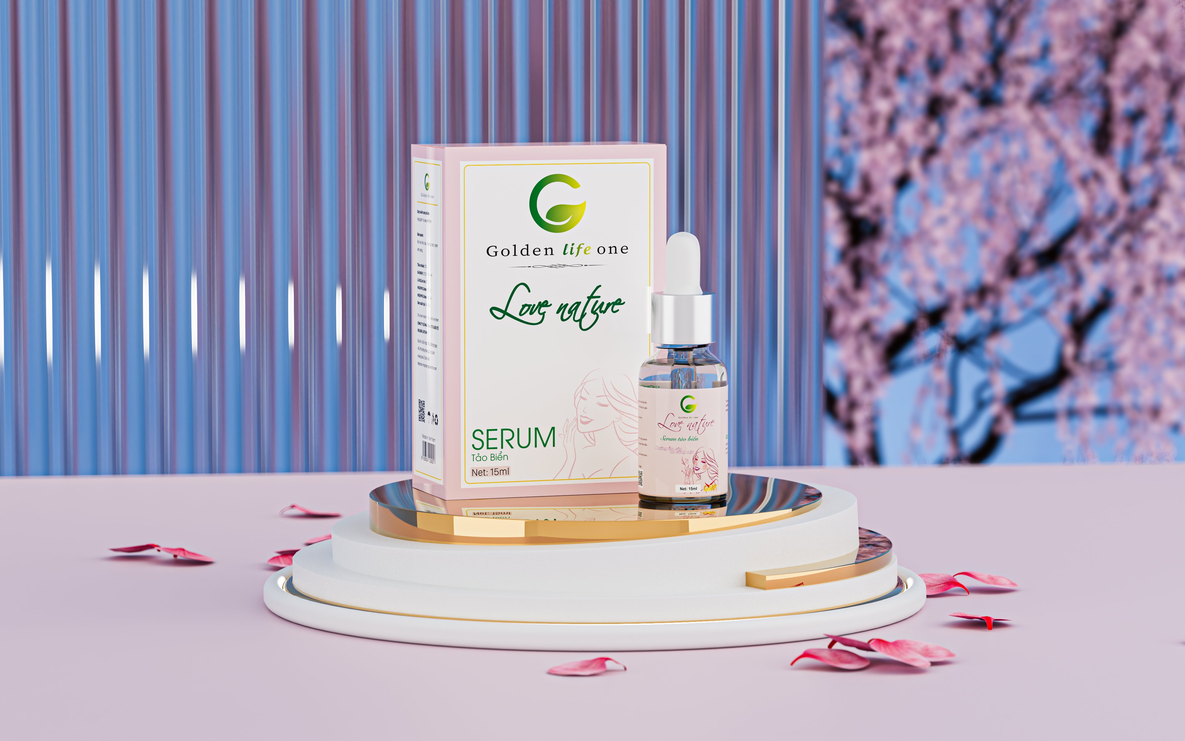 combo sữa rửa mặt love nature 50ml + tẩy tế bào chết love nature 100ml + serum tảo biển love nature 15ml golden life one 3