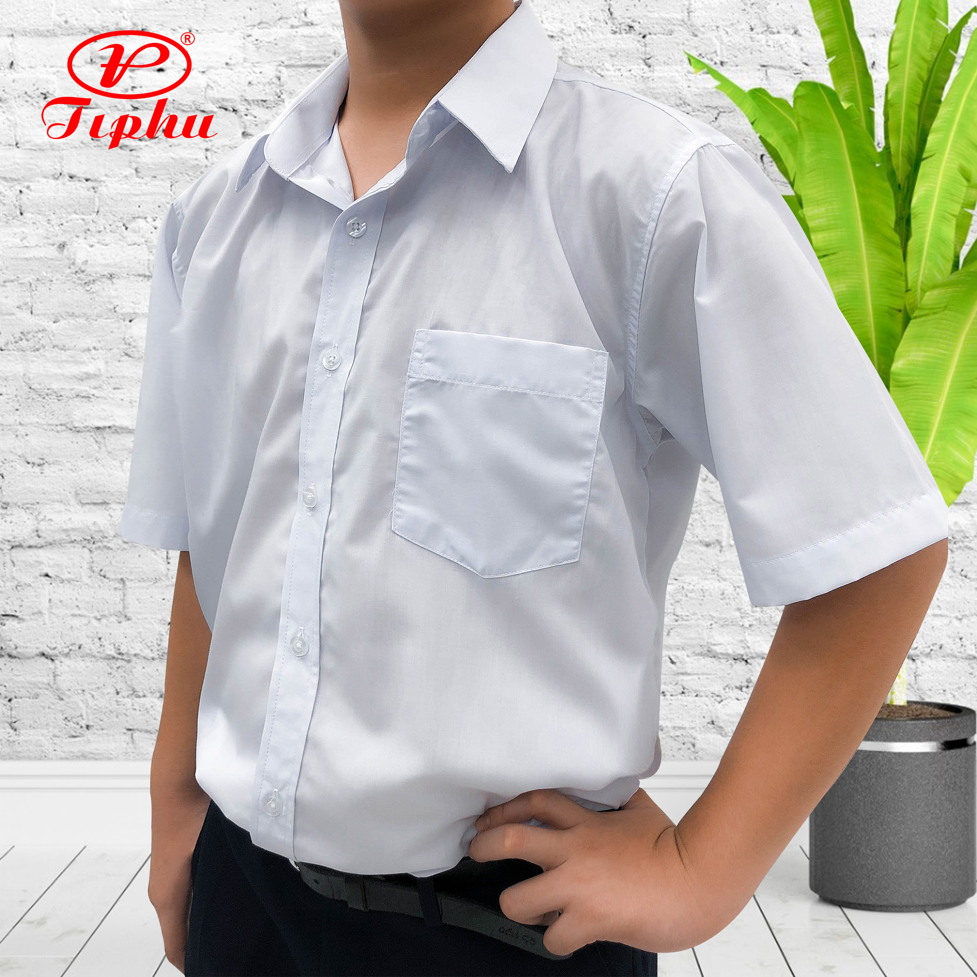 Áo trắng học sinh nam tay ngắn, đồng phục đi học cho bé trai từ 20-95 kg, vải KT Silk mềm mướt