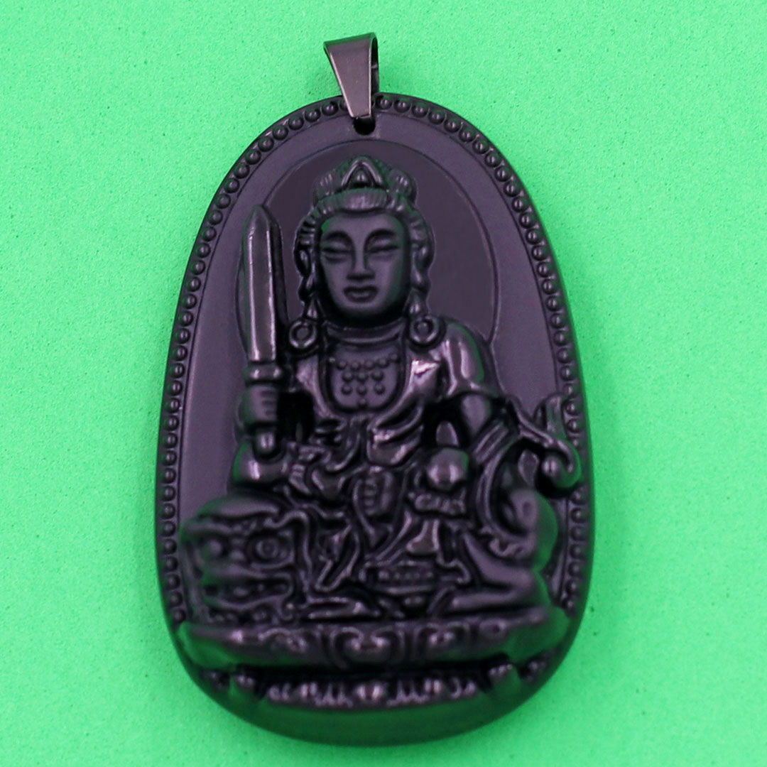 Mặt Phật Văn Thù Bồ Tát thạch anh đen 3.6 cm