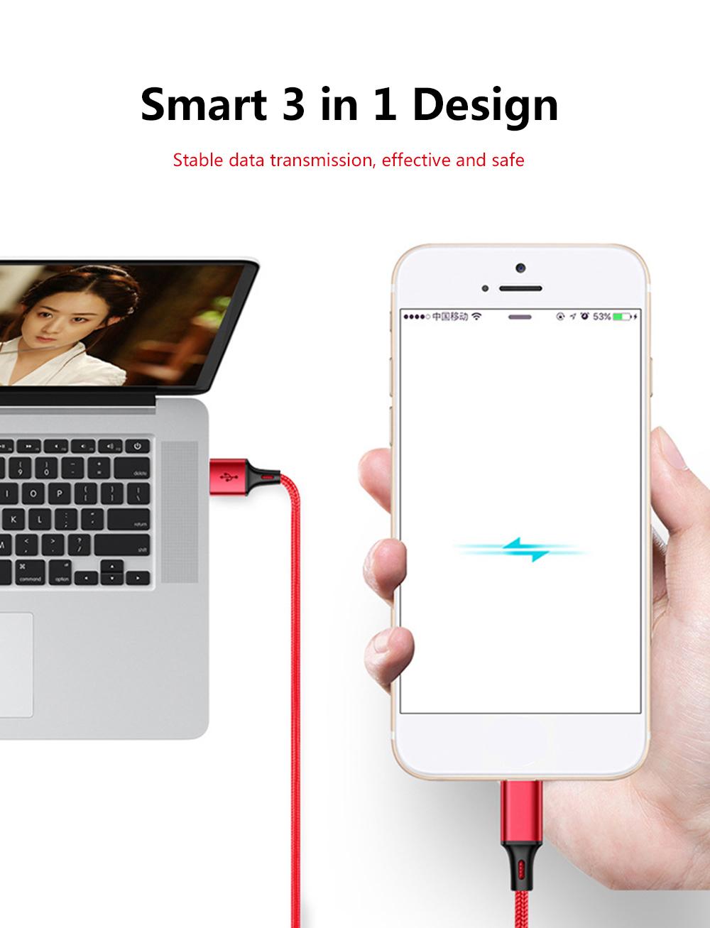 Cáp Sạc USB Type-C 3 Trong 1 Hỗ Trợ Sạc Nhanh