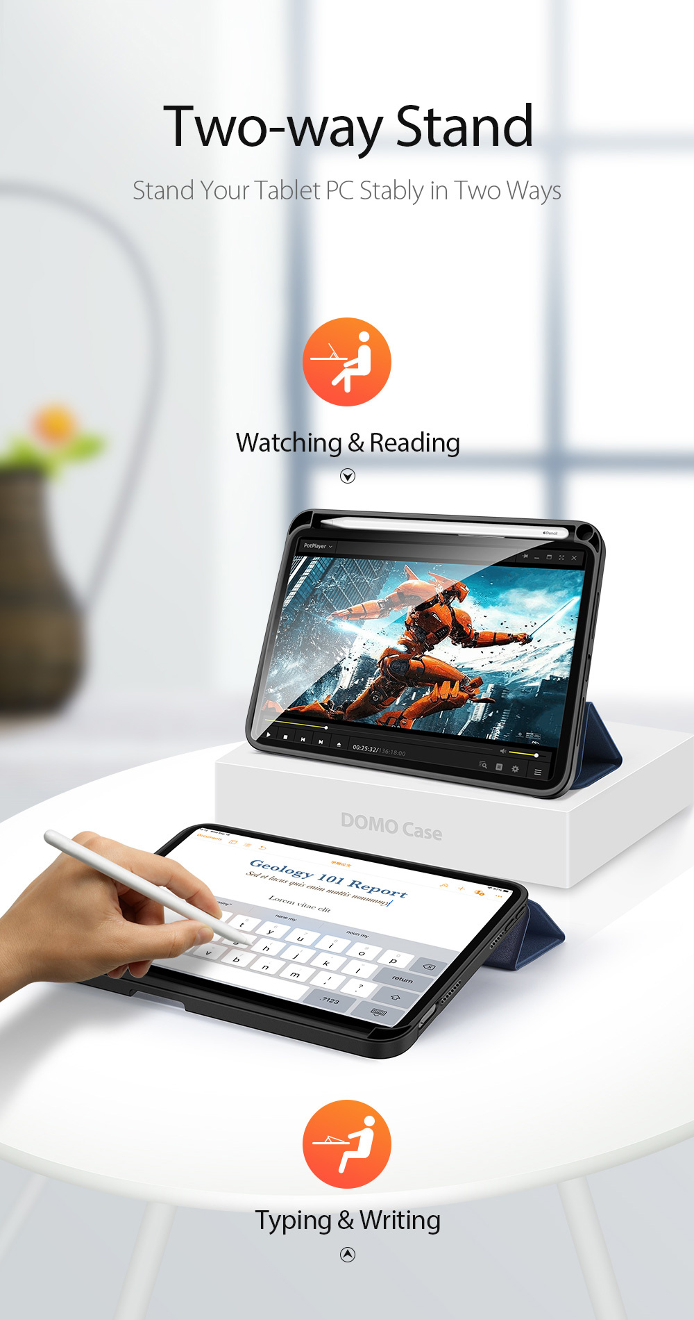 Bao da Dux Ducis Domo Series cho iPad Mini 7/ Mini 6 có khe cắm bút, auto sleep/ wake_ Hàng chính hãng