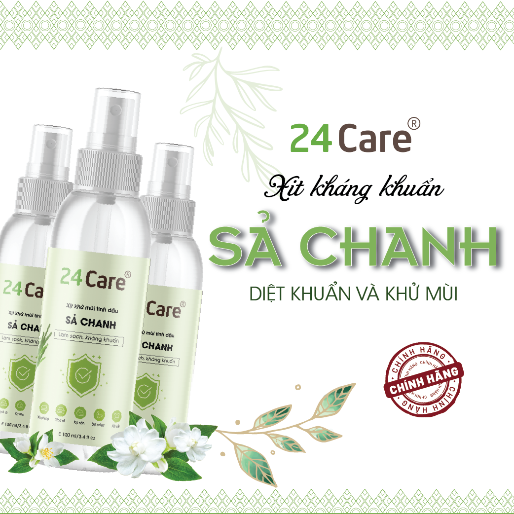 Xịt Phòng Tinh Dầu Hữu Cơ Organic 24Care - Kháng khuẩn - Khử mùi hôi - Đuổi muỗi, kiến ba khoan - côn trùng - Hương thơm thư giãn. 