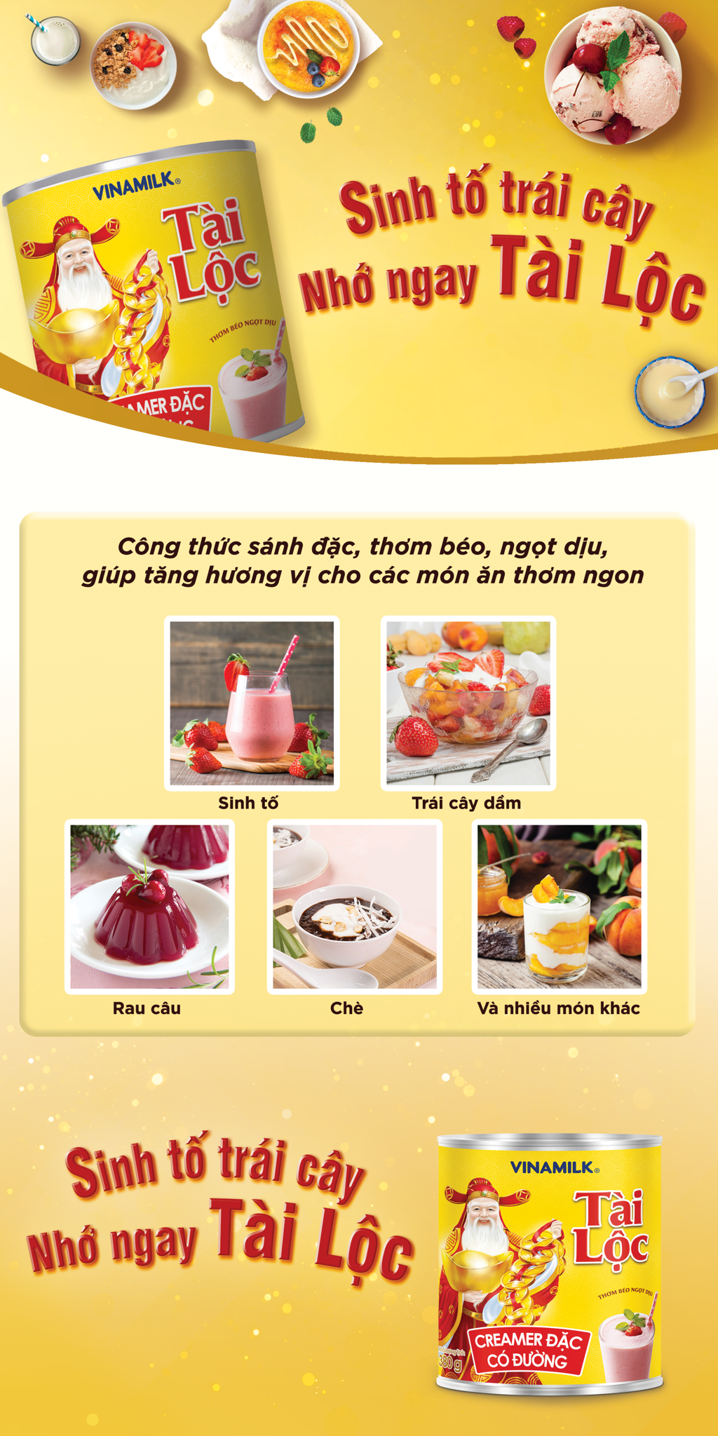 Combo 12 lon Creamer đặc có đường Tài Lộc Vinamilk - Hộp thiếc 380g