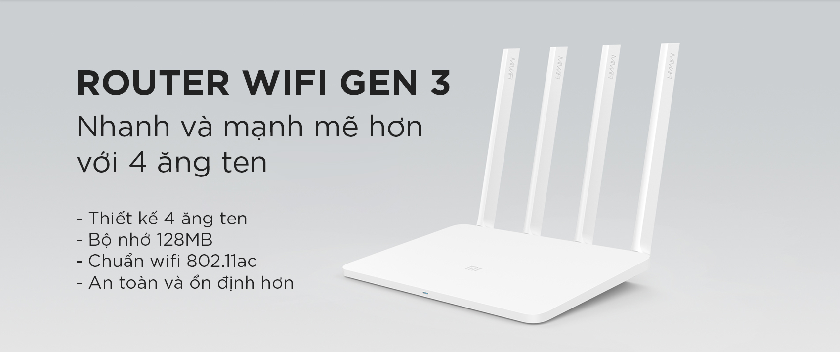 Bộ Phát Sóng Wifi Xiaomi Router Gen 3 Băng Tầng Kép AC1200 128MB - Hàng Chính Hãng